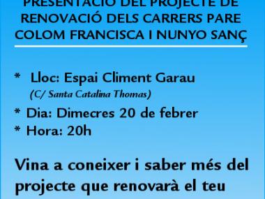 Presentació del projecte de renovació dels carrers Pare Colom Franciscà i Nunyo Sanç