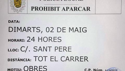 Prohibició d'aparcament als carrers de Sant Pere i Establidors